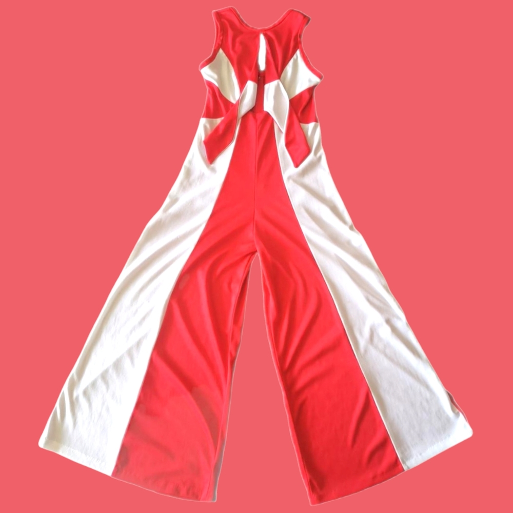 Red & White Wide-Leg Colorblock Jumpsuit